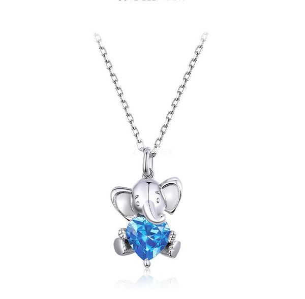 

ocean blue heart cz elephant pendant necklace for women 925 sterling silver lively animal silver jewelry collar, Golden;silver