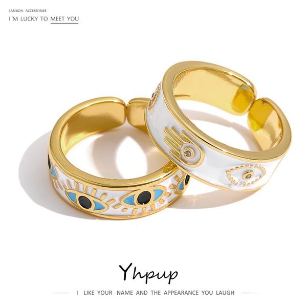 

cluster rings yhpup statement enamel eye palm round metal adjustable finger ring jewelry bagues pour femme copper accessories gift, Golden;silver