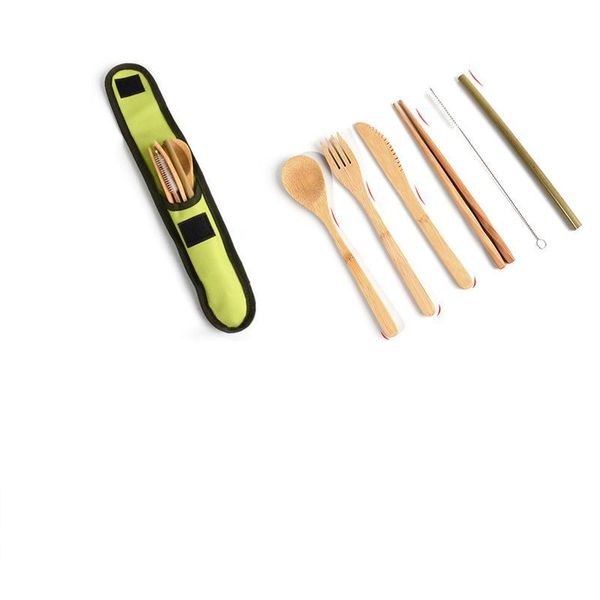 7 pcs eco-friendly bambu flatware cutelaria cutelaria conjunto portátil bamboos gemenheware conjunto com saco de pano facas garfo colher pauzinho
