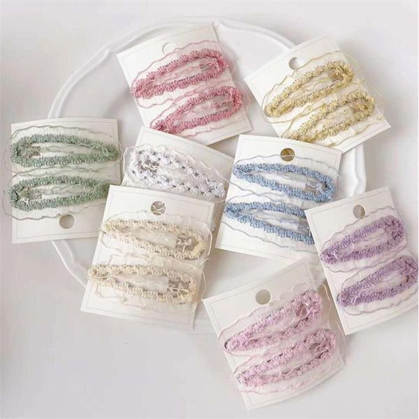 

5pair/lot korean autumn and winter simple small fresh snow yarn lace bb clip fashion girl children hairpins hair accessories 7cm, Slivery;white