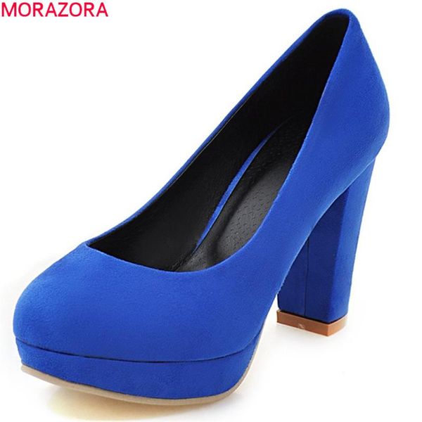 

morazora new fashion 2021 spring summer pumps women shoes slip on shallow extreme high heel square heel platform shoes, Black