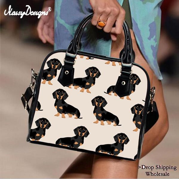 

evening bags luxury leather women handbags female shoulder bag dachshund dogs designer lady tote large capacity flower hand