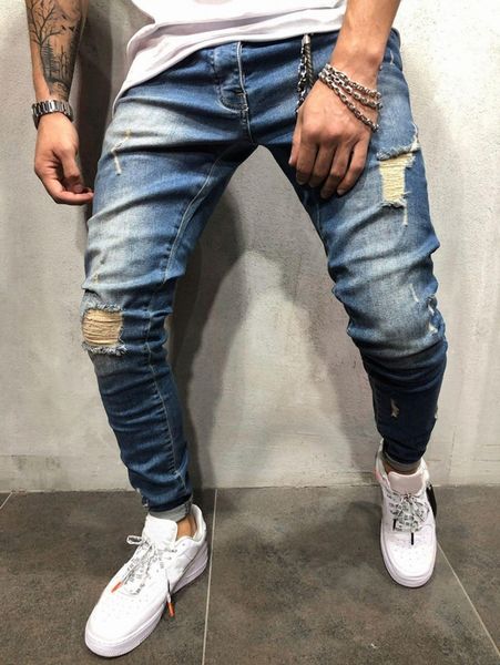 

romwe guys ripped zip fly jeans 04gw#, Blue