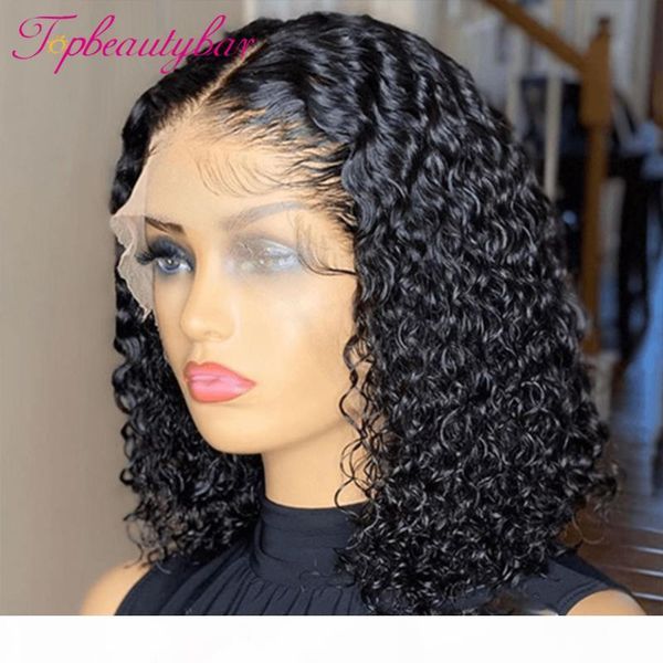 

brazilian curly short bob 13x6 lace front human hair wig pre plucked for black women 180% glueless lace frontal wig preplucked, Black;brown