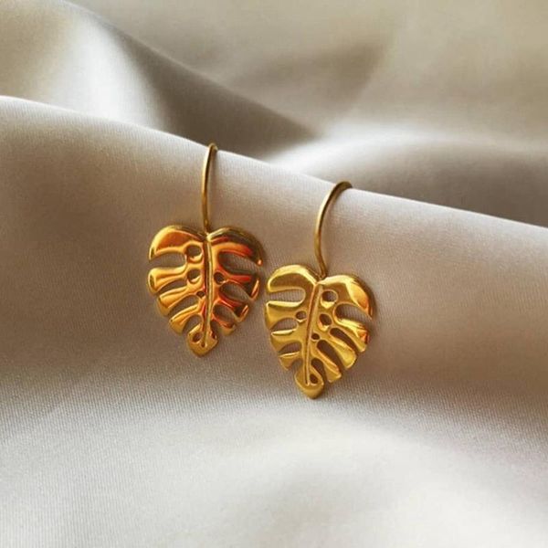 

dangle & chandelier gold colour monstera leaves drop earrings for women bijoux creative handmade design fine jewelry, Silver