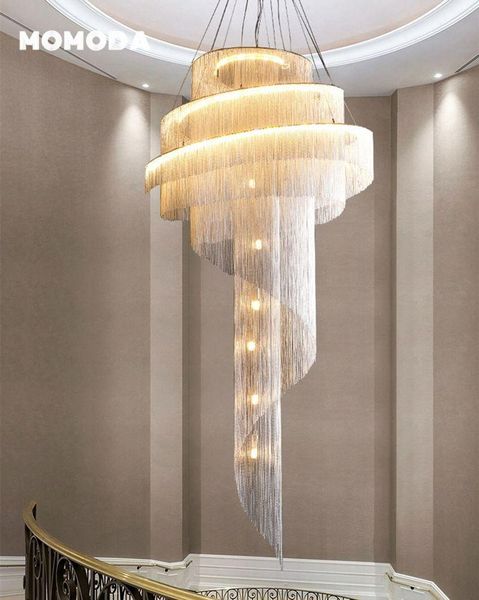 

chandeliers luxury led modern spiral aluminum tassel chrome gold pendant lamps lustre bedroom living room staircase lights decor