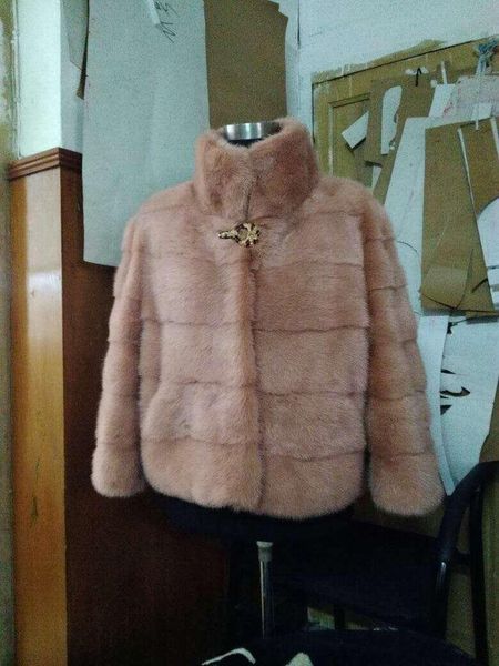 

women's fur & faux arlene sain light pink color mink coat, Black