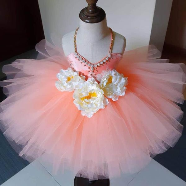 

girl's dresses flower girls tulle beaded kids formal wear birthday christmas wedding party events pageant gown a line, Red;yellow
