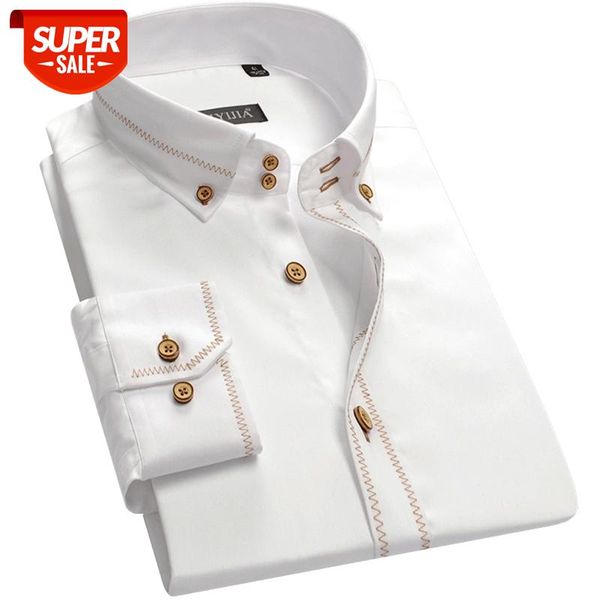 

new fashion design men dress shirts quality breathable soft cotton button collar long sleeve party white male formal shirts #5u3s, White;black