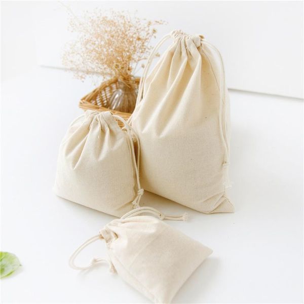 

storage bags 1pcs nature color drawstring cotton linen bag gift candy tea jewelry organizer makeup cosmetic coins keys 49029