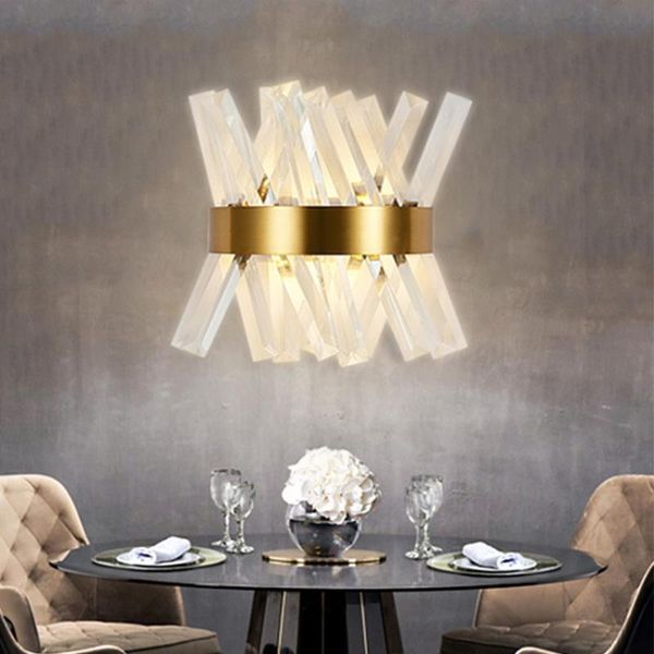 

wall lamp simple bedroom bedside crystal light bathroom led sconce golden livingroom lighting