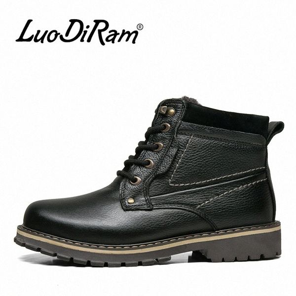 

luodiram brand big size winter shoes men, lace up super warm leather winter boots, fashion men ankle boots boot ankle boo b8ay#, Black