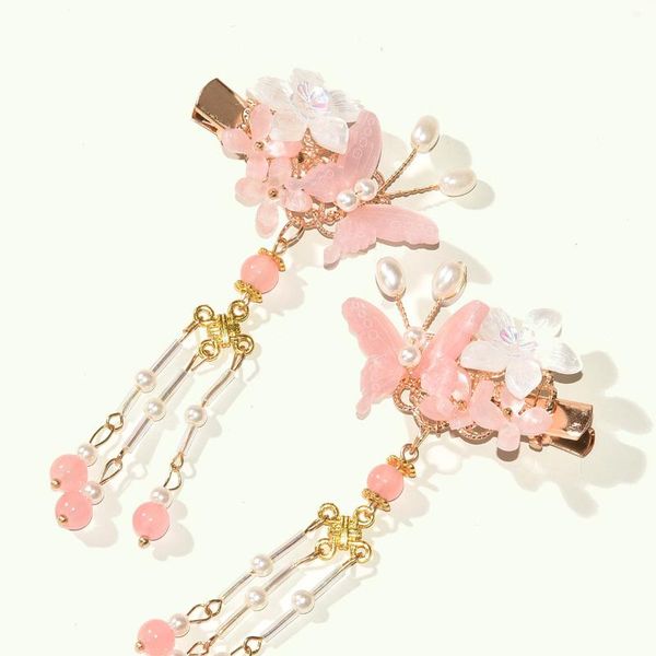

hair clips & barrettes 2pcs flower hairpin with tassel chinese style cute vintage headdress hanfu clothing accessories for little girls ml, Golden;silver