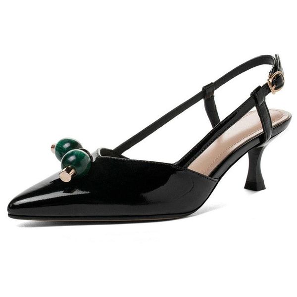 

dress shoes est slingbacks pumps for girls 2021 summer high heels sandals genuine leather qualiy wedding party woman size 42 43, Black