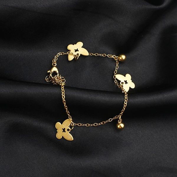 

link, chain stainless steel butterfly bracelet gentle exquisite round bead, Black
