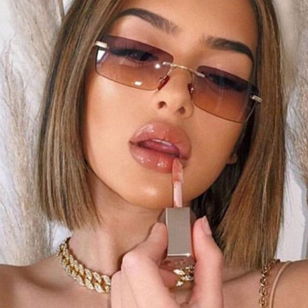 

sunglasses lonsy retro rectangle suqare women brand designer vintage alloy classic rimless gradient sun glasses shades female, White;black