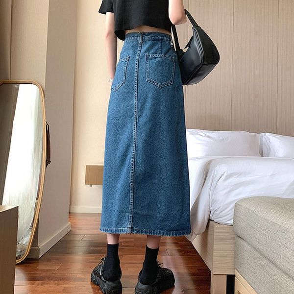 Röcke Frauen Denim Seite Schlitz Design Weiche Harajuku Sexy Damen Helle Linie Dekoration Alle-spiel Schlank Sommer Freizeit Chic ins