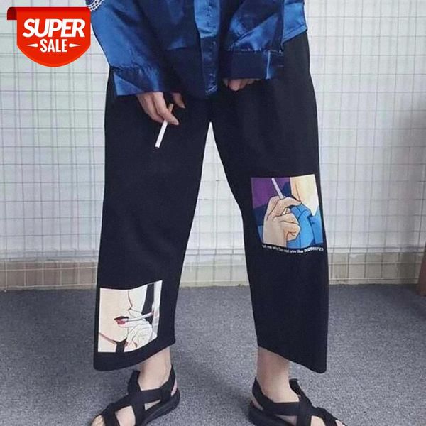 

loose japanese streetwear wide leg pants cartoon graphic print trousers 2020 summer prepple style straight pants #ul2e, Black;white