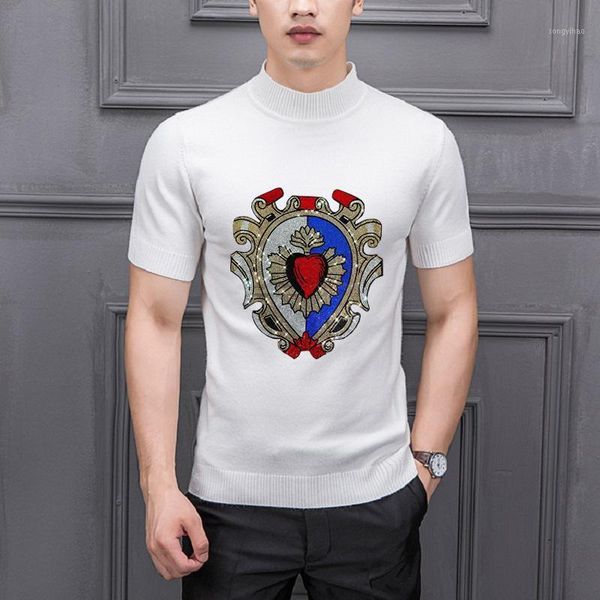 

men's sweaters shiny spring boy short-sleeved sweater knitted t-shirt fabric casual warm cashmere pullover, White;black