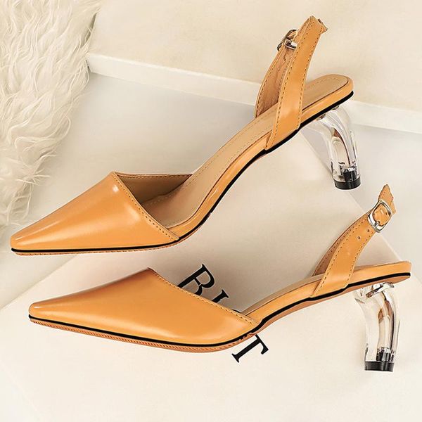 

2021 women 5.5cm high heels yellow sandals lady leather stripper transparent block clear heels low sandles wedding bridal shoes, Black