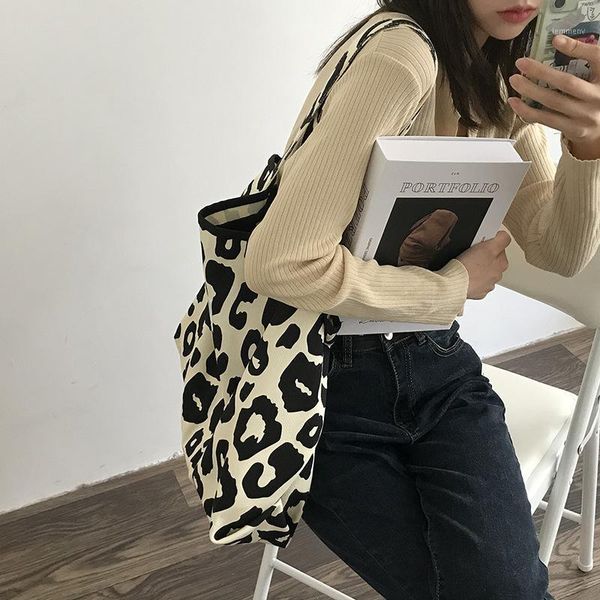 

evening bags women girls canvas tote classic leopard shoulder large capacity handbags ladies fashion totes1
