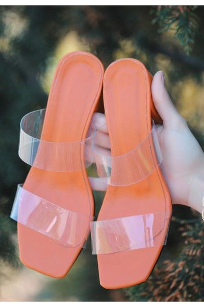 

slippers silv orange skin heels, Black