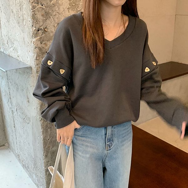 

2021 autumn new chic design sense sleeves detachable two-wear v-neck pullover fashion hoodless sweatshirt w1bh, Black