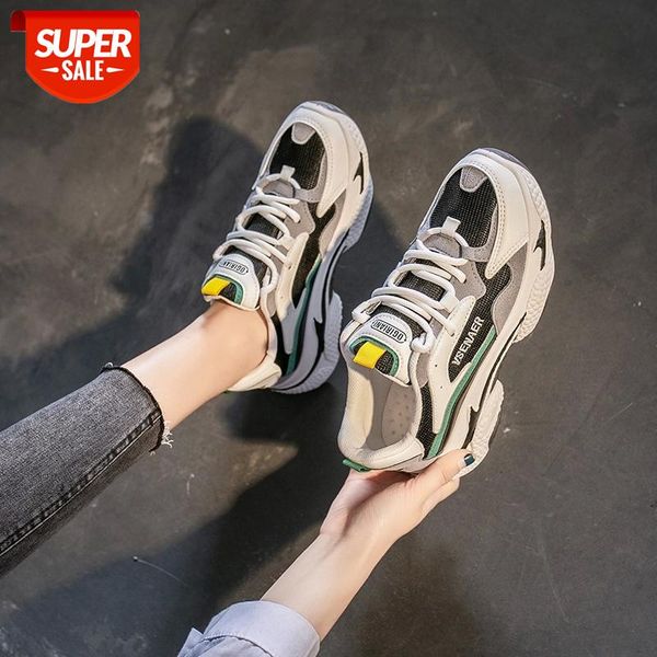 

2021new women chunky sneakers vulcanize shoes korean fashion new female black platform thick sole running casual shoe woman gray #b73b