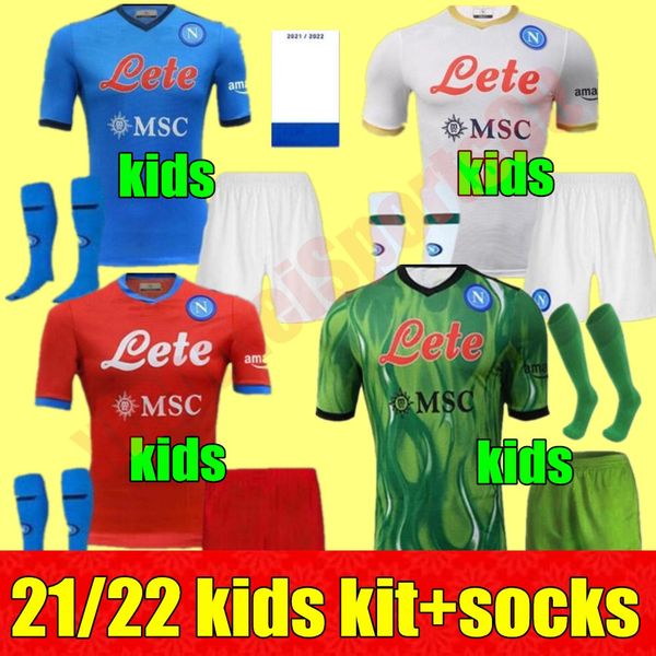 

kids kit youth 2021 2022 insigne napoli soccer jersey naples kits 21 22 zielinski maradona mertens callejon player football shirts child set, Black