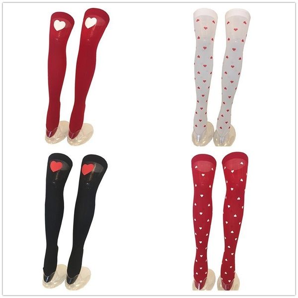 

girl love long tube over the knee side thin legs polka dot printing valentine's day dating party socks, Black;white