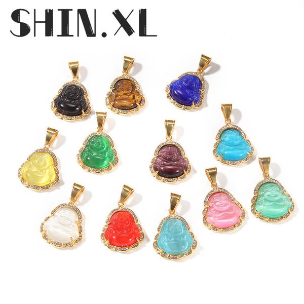 

hip hop jewelry stainless steel gold plated maitreya jade buddha necklace pendant with rope chain, Silver