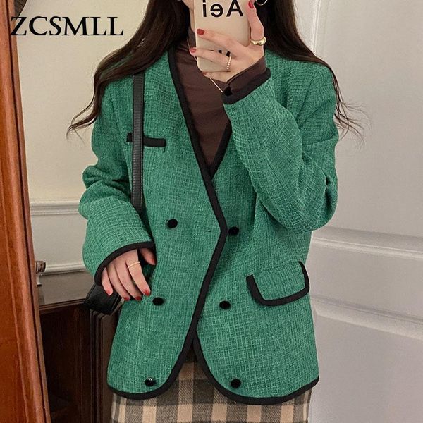 

women's jackets zcsmll temperament v-neck hit color double-breasted loose wild long-sleeved woolen jacket female korean autumn, Black;brown