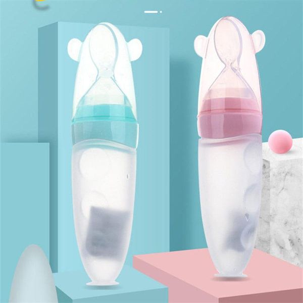

cups, dishes & utensils 90ml safe infant baby feeding bottle toddler silicone squeeze spoon rice cereal fruit puree training feeder
