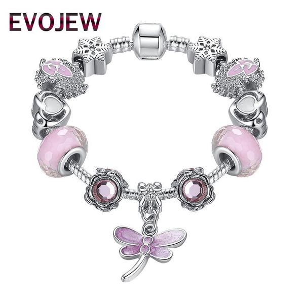 

charm bracelets fashion & bangles lovely pink murano glass beads dragonfly bracelet for momther&child jewelry gift, Golden;silver