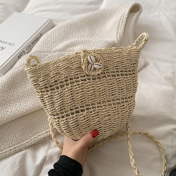

evening bags small hand-woven women's shoulder handbag bohemian 2021 summer straw beach shopper weaving bucket crossbody