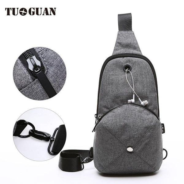 

waist bags tuguan fashion men's chest bag casual waterproof portable with headphone hole messenger