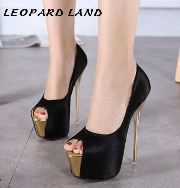 

leopard land 2020 heel shoes fine fish head waterproof shoes women women fashion fish toe 546a#, Black