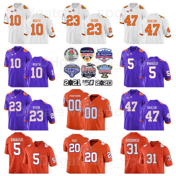 

ncaa football college clemson tigers jersey 5 dj uiagalelei 23 lyn-j dixon 20 pace 10 joseph ngata 47 james skalski 31 goodrich orange purpl, Black