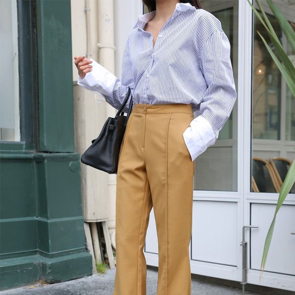 

2021 new backless blouse autumn striped ruffle long sleeve shirt women ladies femme fall fashion clothing gvap, White