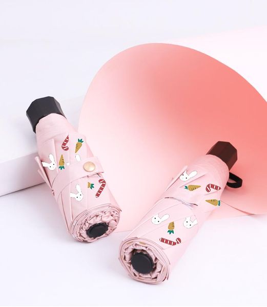 

umbrellas korean cute 5 fold uv protection folding umbrella black coating windproof rain sun ladies travel mini u6b