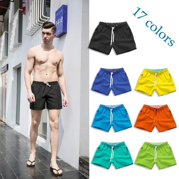 

17 colors new summer shorts man casual mid waist beach shorts men solid color straight drawstring s-2xl, White;black