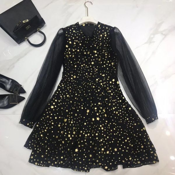 

218 xl 2021 spring summer a line long sleeve same style dress womens clothes crew neck black flora print weilan