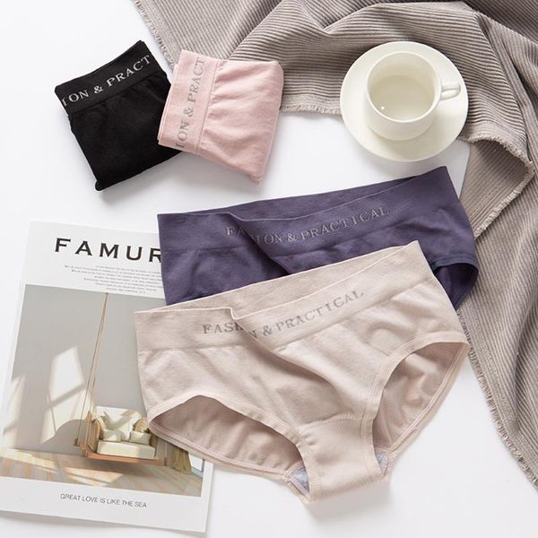 

women's panties product seamless underwear cotton breathable mid-waist double-layer lining briefs women, Black;pink