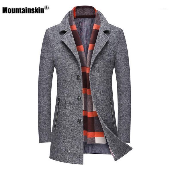 

mountainskin winter men's long wool jacket 2021 mens casual scarf thick fashion slim fit windproof coat male sa9521, Black
