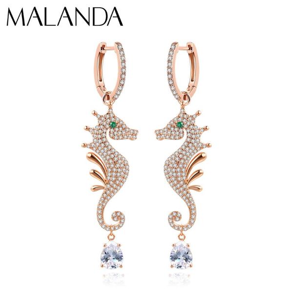 

dangle & chandelier malanda lovely hippocampus drop earrings for women excellent zircon fashion rose gold color jewelry gift, Silver