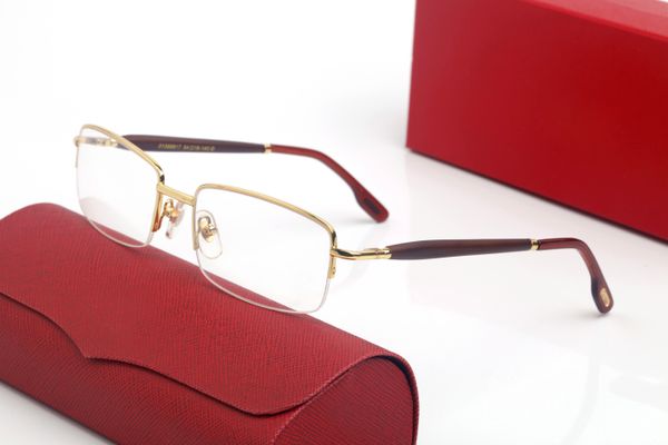 Occhiali da sole di design di lusso Occhiali da vista montature vintage aste in legno con montatura in metallo Full Rim Semi Rimless forma rettangolare per uomo donna accessori per occhiali