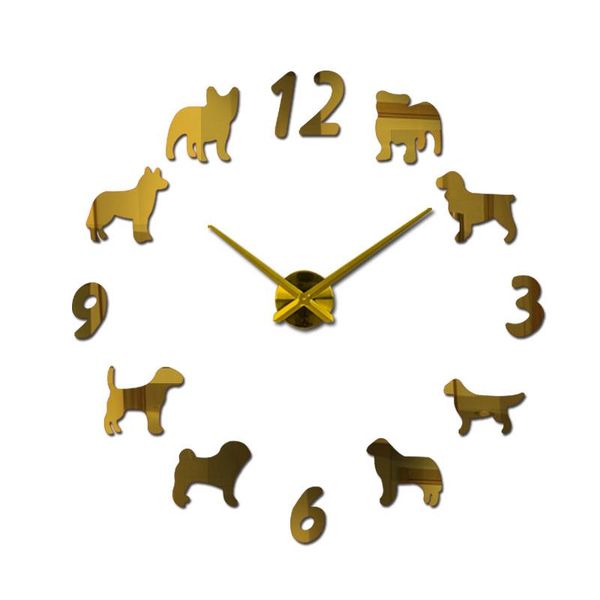 

quartz wall clock watch wall clocks horloge 3d dog pattern acrylic mirror stickers modernhome decoration living room