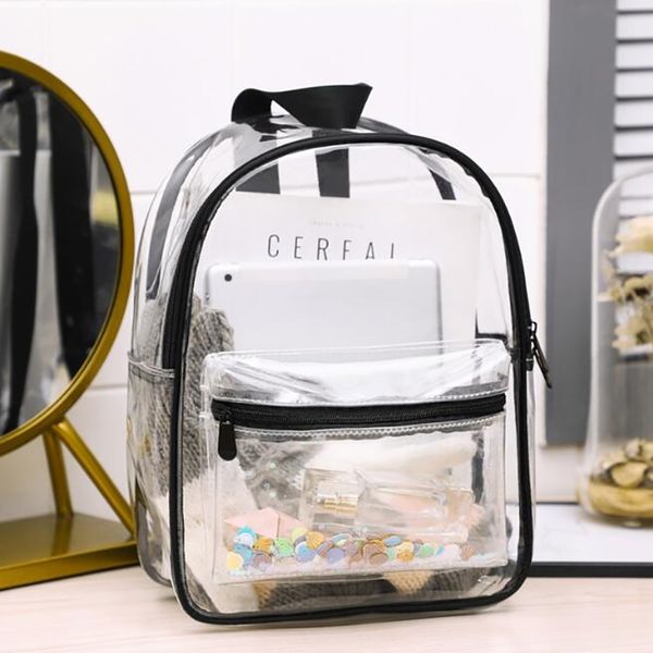 

women backpack transparent waterproof pvc bag female fashion college students transparent sequin bag femme backpacks 210303