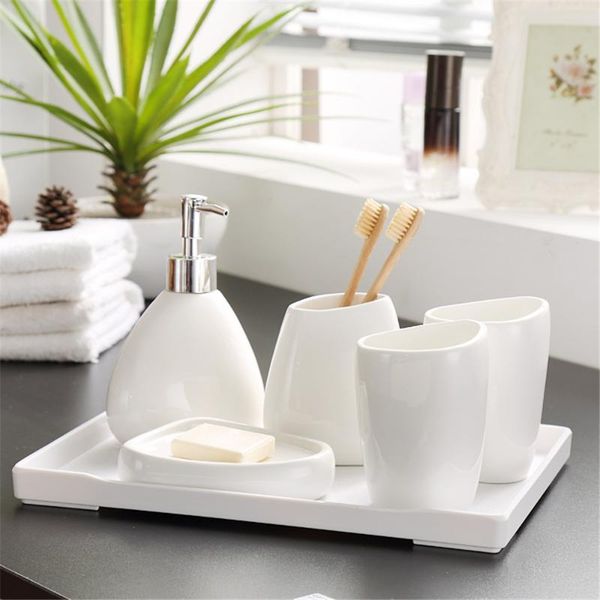 

bath accessory set white ceramic wash bathroom soap dispenser bottle mouthwash cups dish toothbrush cup home washing suit