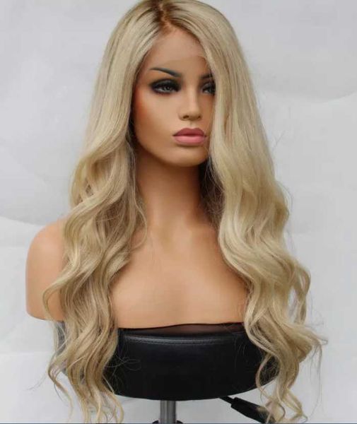 

lace wigs dark brown root blonde highlights 13x6 front human hair golden size parting 13x4 remy body wave, Black;brown